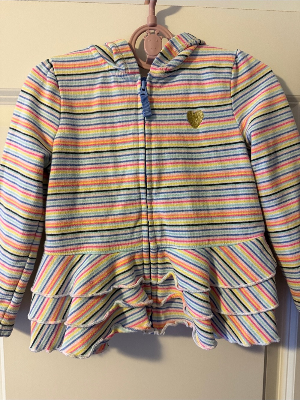 Circo Multicolor Striped Hooded Zip-Up with Ruffle Hem